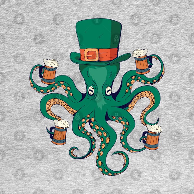 Saint Patricks Day Drunk Kraken Funny Paddys Day Octopus Beer by Kali Space